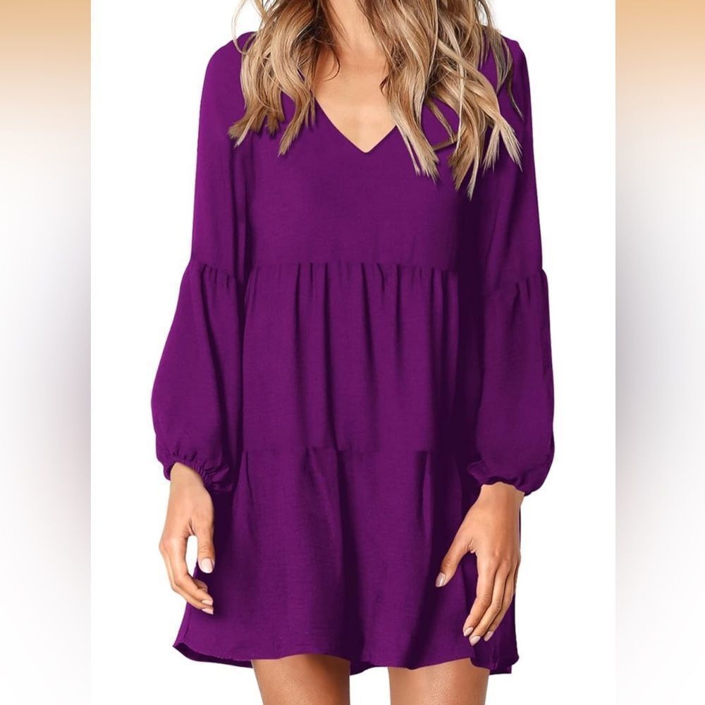 Nwot Tunic Dress Long Sleeve V Neck Casual Loose Flowy Swing Shift Dresses